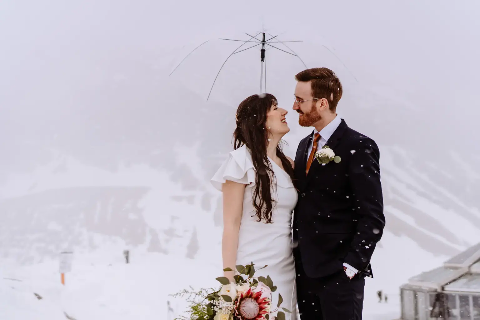 Letzte Blicke auf die verschneite Bergwelt