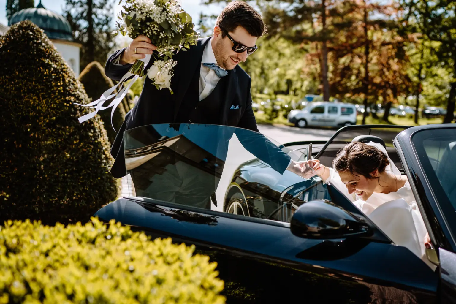 Ankommen des Brautpaars am Schloss Höhenried am Starnberger See