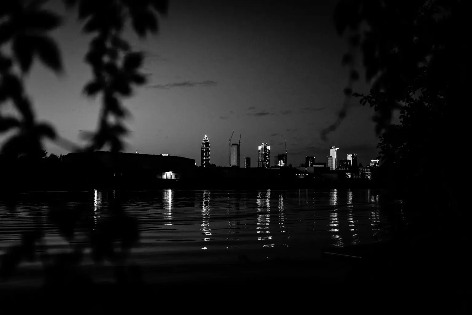 Abendstimmung am Rhein mit Blick auf Frankfurt